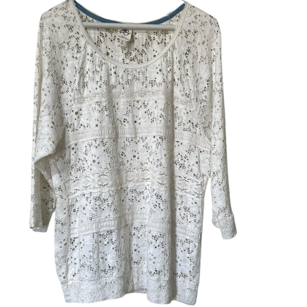 Anthropologie white lace 3/4 sleeve top